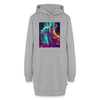Kleiner Fuchs im neonfarbigen Blättermeer - Hoodie-Kleid - Grau meliert - Vorne