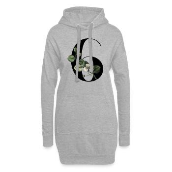 Nummer 6 Blumengrün -6. Geburtstag Blumen - Hoodie-Kleid - Grau meliert - Vorne
