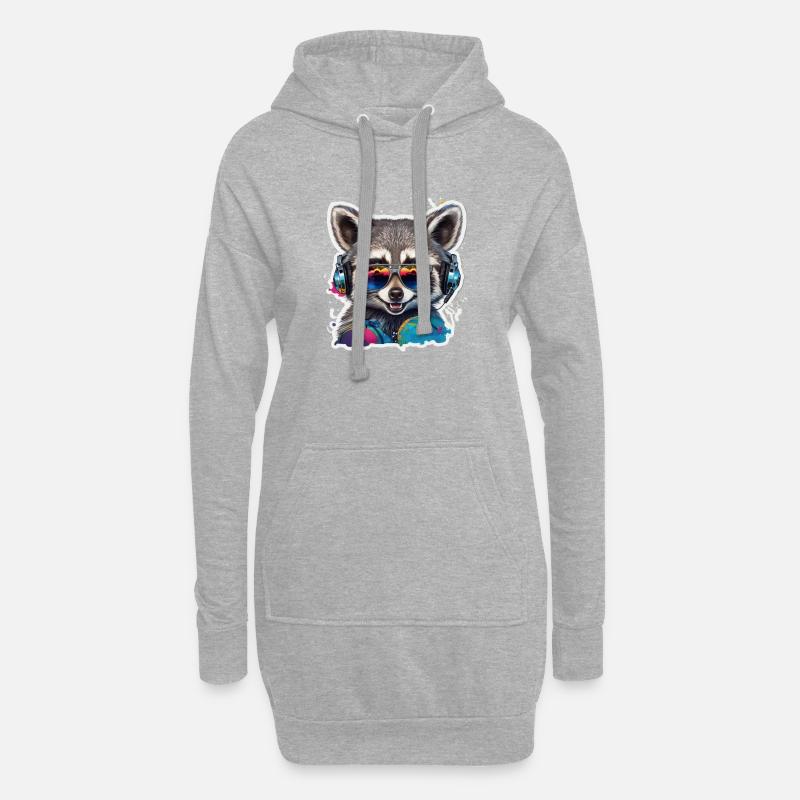 Waschbär Mit Kopfhörern Graffiti Kunst - Hoodie-Kleid - Grau meliert