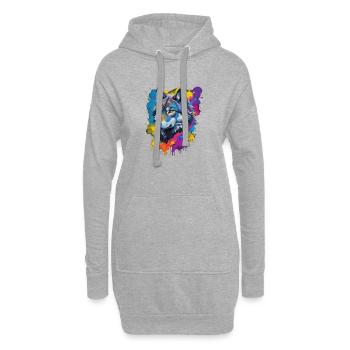 Farbexplosion Wolf Portrait Künstlervision - Hoodie-Kleid - Grau meliert - Vorne