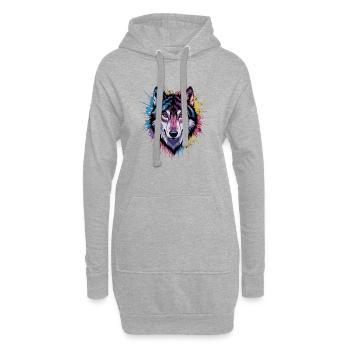 Farbenfroher Wolf Kunstwerk - Hoodie-Kleid - Grau meliert - Vorne