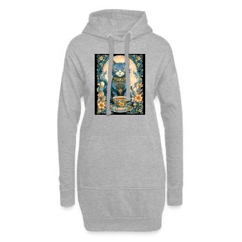Elegante Vintage Katze mit Teetasse Elegant - Hoodie-Kleid - Grau meliert - Vorne