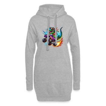 Abenteuerlustiger Dinosaurier Auf Monstertruck - Hoodie-Kleid - Grau meliert - Vorne