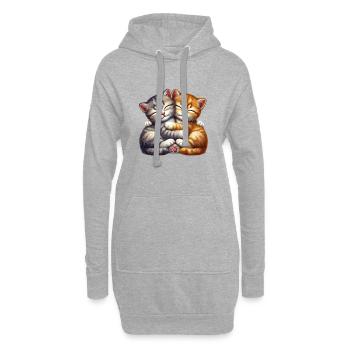 Zwei Kuschelnde Kätzchen in Liebevoller Umarmung - Hoodie-Kleid - Grau meliert - Vorne