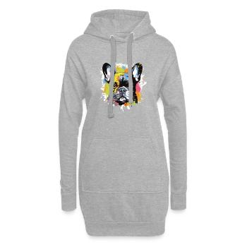 Französische Bulldogge Hund Pop Art Porträt - Hoodie-Kleid - Grau meliert - Vorne