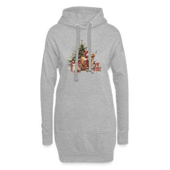 Weihnachtliches Highland-Kuh-Motiv mit - Hoodie-Kleid - Grau meliert - Vorne