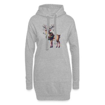 Weihnachtliches Rentier Mit Festlichem Kranz - Hoodie-Kleid - Grau meliert - Vorne