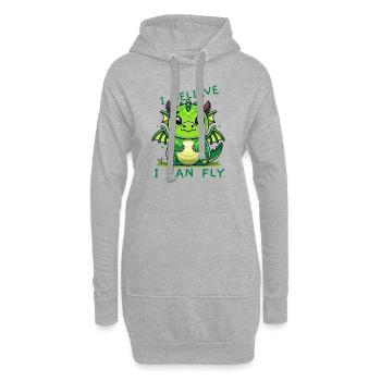 Dragon vert : « Je crois que je peux voler » - Sweat-shirt à capuche long Femme - gris chiné - Devant