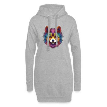 Pomeranian Hund Portrait - Hoodie-Kleid - Grau meliert - Vorne