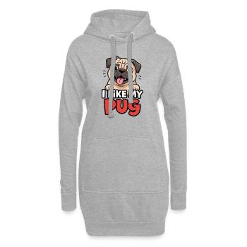 I like my Pug Dog Love - Hoodie Dress - heather grey - Front