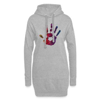 Ornements de cadeaux colorés main empreinte de main cool - Sweat-shirt à capuche long Femme - gris chiné - Devant