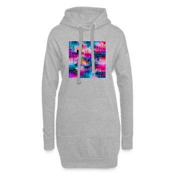 Abstraktes Aquarellmuster in Retro-Neonfarben - Hoodie-Kleid - Grau meliert - Vorne