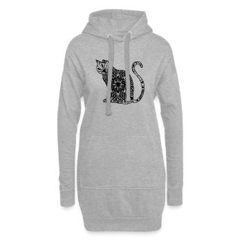 Chat Méditation Mandala Spirituel henna yoga - Sweat-shirt à capuche long Femme - gris chiné - Devant