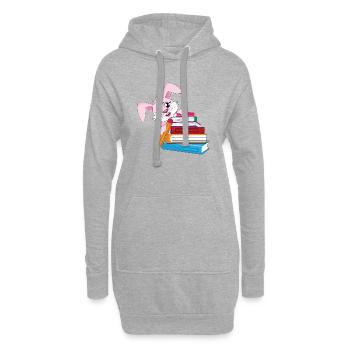Schulkind Hase Kaninchen Bücher - Hoodie-Kleid - Grau meliert - Vorne