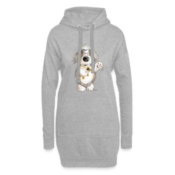 Beardie mit Teddy - Hoodie-Kleid - Grau meliert - Vorne