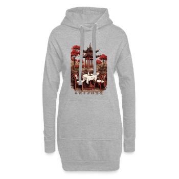 Café asiatique - Sweat-shirt à capuche long Femme - gris chiné - Devant