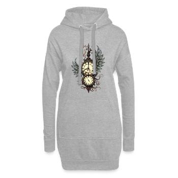 Fleurs et mécanique : la magie de l’horloge steampunk. - Sweat-shirt à capuche long Femme - gris chiné - Devant
