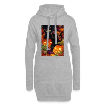 Halloween Moonlit Citrouille Chats - Sweat-shirt à capuche long Femme - gris chiné - Devant