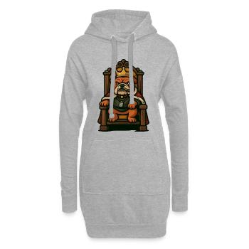 Königliche Bulldogge König auf Thron Karikatur Grafik - Hoodie-Kleid - Grau meliert - Vorne