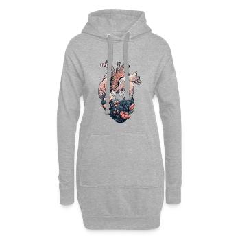 Cœur anatomique avec montagnes et fleurs - Sweat-shirt à capuche long Femme - gris chiné - Devant