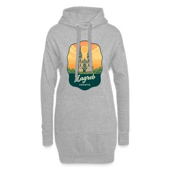 Zagreber Kathedral Vintage Sunset Reiseabzeichen - Hoodie-Kleid - Grau meliert - Vorne