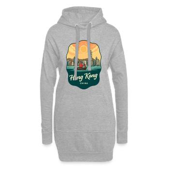 Hongkonger Victoria Harbour Retro-Sonnenuntergangsabzeichen - Hoodie-Kleid - Grau meliert - Vorne