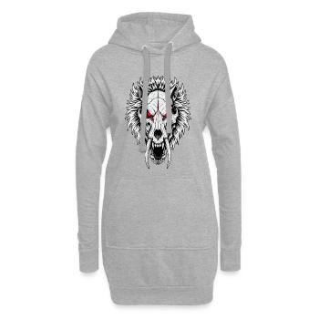 Schamanischer Säbelzahn-Wolfsschädel Rote Augen - Hoodie-Kleid - Grau meliert - Vorne