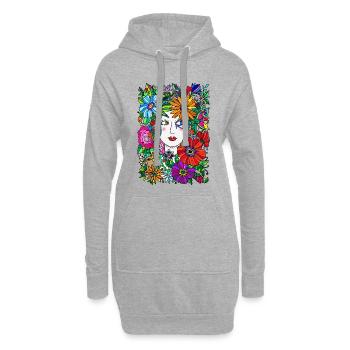 Gaia Frauenporträt mit Blumen - Hoodie-Kleid - Grau meliert - Vorne