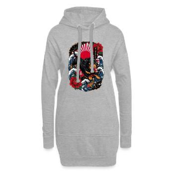 Dackel im japanischen Irezumi Tattoo Stil - Hoodie-Kleid - Grau meliert - Vorne