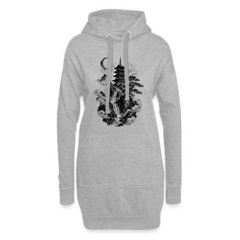 La nature japonaise avec pagode et cascade - Sweat-shirt à capuche long Femme - gris chiné - Devant