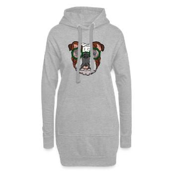 Bulldogge mit grüner Brille, Geschenkidee - Hoodie-Kleid - Grau meliert - Vorne