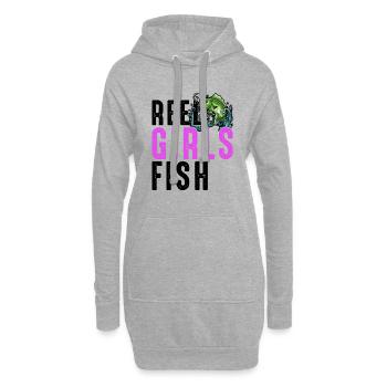 Reel Girls Fish Femelle Femme Basse Pêche Rétro - Sweat-shirt à capuche long Femme - gris chiné - Devant