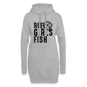 Reel Girls Fish Femelle Femmes Pêche au thon Rétro - Sweat-shirt à capuche long Femme - gris chiné - Devant