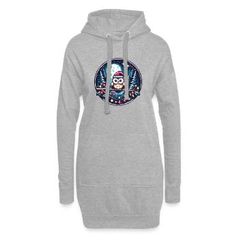 Süße Eule mit Nikolausmütze sitzt auf einem Ast - Hoodie-Kleid - Grau meliert - Vorne