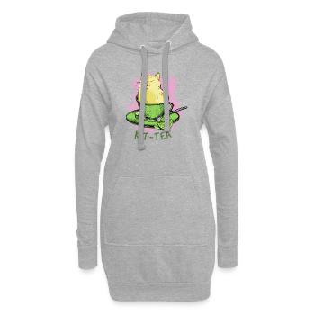 Lustige Katze sitzt in Tee Tassekinderkitten - Hoodie-Kleid - Grau meliert - Vorne