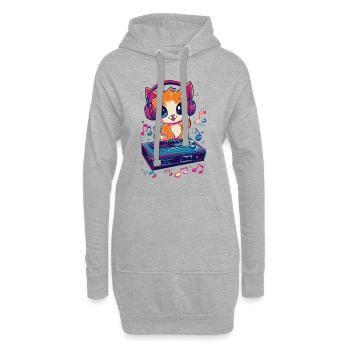 chat mignon écoutant de la musique kawaii - Sweat-shirt à capuche long Femme - gris chiné - Devant