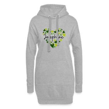 Josephine Namensdesign mit herzförmigem grünem Ohr - Hoodie-Kleid - Grau meliert - Vorne
