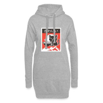 Kawaii Anime Manga chats Chats Ramen Cadeau - Sweat-shirt à capuche long Femme - gris chiné - Devant