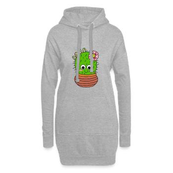 Cactus Chunky Avec Fleur Rose Et Bourgeons - Sweat-shirt à capuche long Femme - gris chiné - Devant