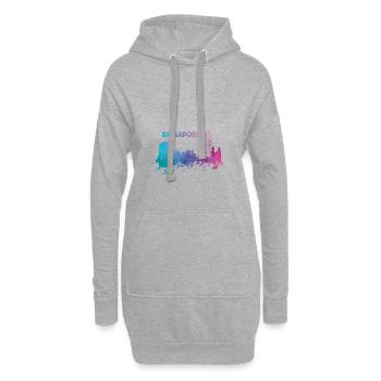 Wunderschöne Singapur Skyline in bunten Farben - Hoodie-Kleid - Grau meliert - Vorne