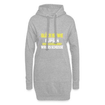 Glück ist wie Pupsen - Hoodie-Kleid - Grau meliert - Vorne