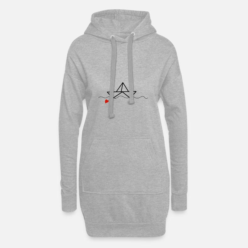 Papierschiffchen mit Herz Papierboot Boot Maritim - Hoodie-Kleid - Grau meliert