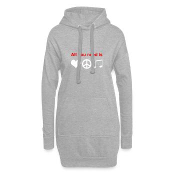 Was du Brauchst ist Liebe Friede Musik - Hoodie-Kleid - Grau meliert - Vorne