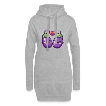 Aubergine Couple Amour Coeur Saint Valentin - Sweat-shirt à capuche long Femme - gris chiné - Devant