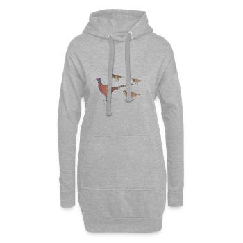 Photo de famille de faisan dessin - Sweat-shirt à capuche long Femme - gris chiné - Devant
