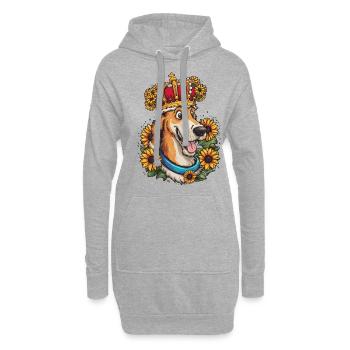 Irischer Wolfshund, Krone und Sonnenblumen - Hoodie-Kleid - Grau meliert - Vorne