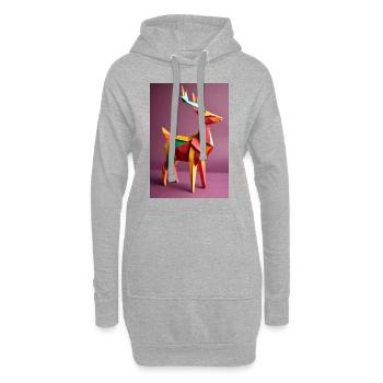 Geweih-Majestät: Origami-Hirsch - Hoodie-Kleid - Grau meliert - Vorne