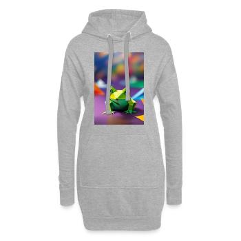 Grüner Origami-Frosch - Hoodie-Kleid - Grau meliert - Vorne