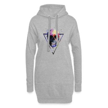 Crâne grunge - Sweat-shirt à capuche long Femme - gris chiné - Devant