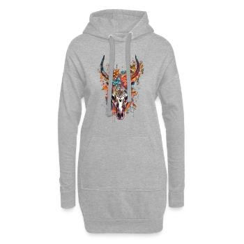 Crâne de gazelles boho avec fleurs et aquarelles - Sweat-shirt à capuche long Femme - gris chiné - Devant